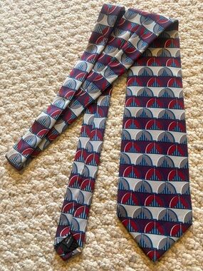 Classic Geometric Silk Tie in Red, Blue & Gray